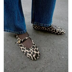 Zara Leather Leopard Print Women's Ballet Flats